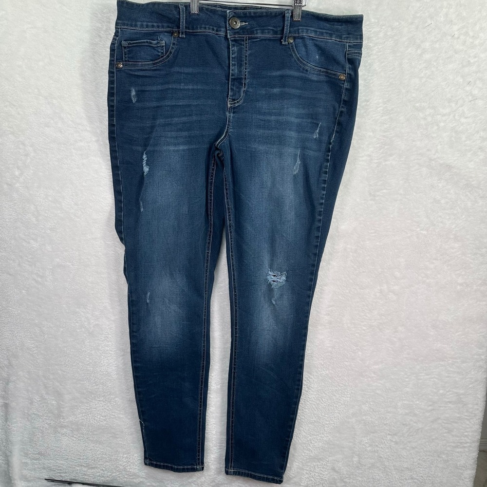 Maurices Jeans Womens 20 Reg Blue Distressed  Denim Stretch Pants